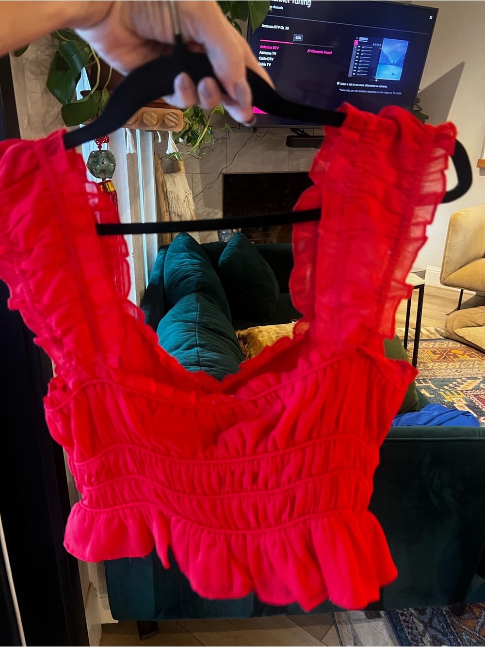 Astr Red Ruffle Crop Camisole - Picture 2 of 5
